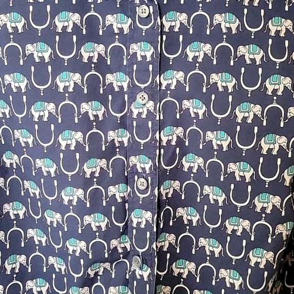 J. Crew Womens Perfect Slim Blue Elephant Print Button Front Shirt - Size 8 - Picture 3 of 7